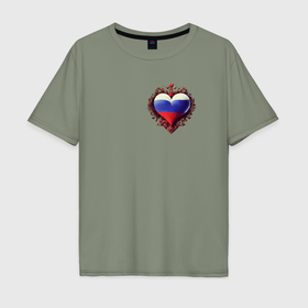 Мужская футболка хлопок Oversize с принтом Сердце России в Белгороде, 100% хлопок | свободный крой, круглый ворот, “спинка” длиннее передней части | 