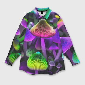 Мужская рубашка oversize 3D с принтом Люминесцентные грибы в Белгороде,  |  | Тематика изображения на принте: 