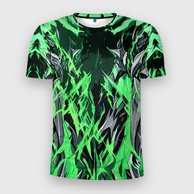 Мужская футболка 3D Slim с принтом Сталь и зелёная энергия в Курске, 100% полиэстер с улучшенными характеристиками | приталенный силуэт, круглая горловина, широкие плечи, сужается к линии бедра | 