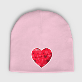 Женская шапка демисезонная с принтом Сердце с текстурой сердечек в Тюмени,  |  | Тематика изображения на принте: 