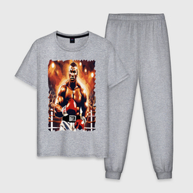 Мужская пижама хлопок с принтом Майк Тайсон вышел на ринг в Петрозаводске, 100% хлопок | брюки и футболка прямого кроя, без карманов, на брюках мягкая резинка на поясе и по низу штанин
 | 