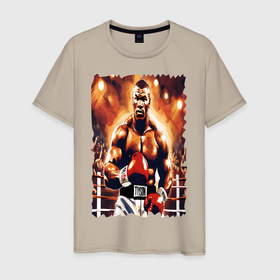 Мужская футболка хлопок с принтом Майк Тайсон вышел на ринг в Санкт-Петербурге, 100% хлопок | прямой крой, круглый вырез горловины, длина до линии бедер, слегка спущенное плечо. | 