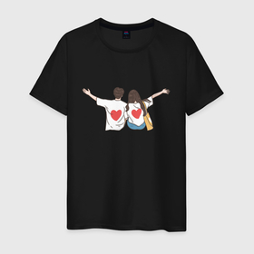 Мужская футболка хлопок с принтом Влюбленная парочка   вид сзади в Санкт-Петербурге, 100% хлопок | прямой крой, круглый вырез горловины, длина до линии бедер, слегка спущенное плечо. | 