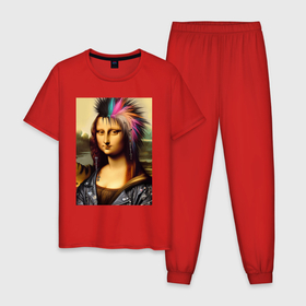Мужская пижама хлопок с принтом Mona Lisa   punks not dead в Кировске, 100% хлопок | брюки и футболка прямого кроя, без карманов, на брюках мягкая резинка на поясе и по низу штанин
 | 