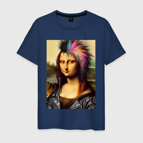 Мужская футболка хлопок с принтом Mona Lisa   punks not dead в Белгороде, 100% хлопок | прямой крой, круглый вырез горловины, длина до линии бедер, слегка спущенное плечо. | 