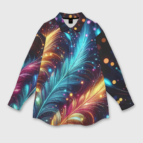 Мужская рубашка oversize 3D с принтом Неоновые разноцветные перья в Белгороде,  |  | 