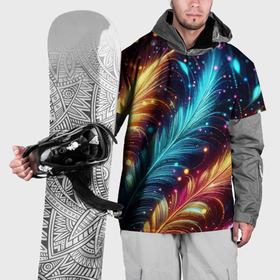 Накидка на куртку 3D с принтом Неоновые разноцветные перья в Тюмени, 100% полиэстер |  | Тематика изображения на принте: 