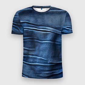 Мужская футболка 3D Slim с принтом Мятый деним в Тюмени, 100% полиэстер с улучшенными характеристиками | приталенный силуэт, круглая горловина, широкие плечи, сужается к линии бедра | 
