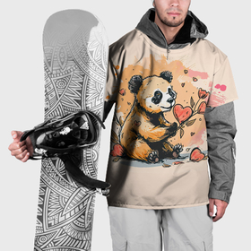 Накидка на куртку 3D с принтом Милая панда с сердечком и цветами в Курске, 100% полиэстер |  | Тематика изображения на принте: 