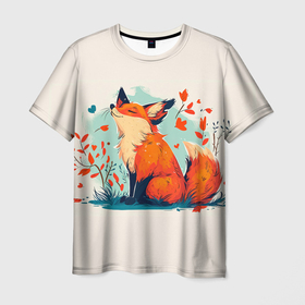 Мужская футболка 3D с принтом Влюбленная лисичка  14 февраля в Курске, 100% полиэфир | прямой крой, круглый вырез горловины, длина до линии бедер | 
