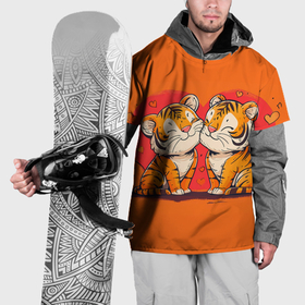 Накидка на куртку 3D с принтом Влюбленные львы и сердечки в Новосибирске, 100% полиэстер |  | Тематика изображения на принте: 
