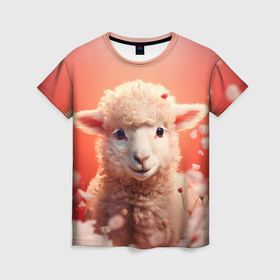 Женская футболка 3D с принтом Милая влюбленная овечка в Петрозаводске, 100% полиэфир ( синтетическое хлопкоподобное полотно) | прямой крой, круглый вырез горловины, длина до линии бедер | 