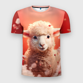 Мужская футболка 3D Slim с принтом Милая влюбленная овечка , 100% полиэстер с улучшенными характеристиками | приталенный силуэт, круглая горловина, широкие плечи, сужается к линии бедра | Тематика изображения на принте: 