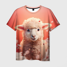Мужская футболка 3D с принтом Милая влюбленная овечка в Курске, 100% полиэфир | прямой крой, круглый вырез горловины, длина до линии бедер | 