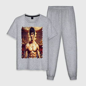 Мужская пижама хлопок с принтом Брюс Ли актер в Тюмени, 100% хлопок | брюки и футболка прямого кроя, без карманов, на брюках мягкая резинка на поясе и по низу штанин
 | 