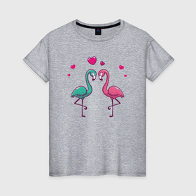 Женская футболка хлопок с принтом Flamingo love в Екатеринбурге, 100% хлопок | прямой крой, круглый вырез горловины, длина до линии бедер, слегка спущенное плечо | 