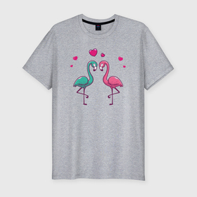 Мужская футболка хлопок Slim с принтом Flamingo love в Кировске, 92% хлопок, 8% лайкра | приталенный силуэт, круглый вырез ворота, длина до линии бедра, короткий рукав | Тематика изображения на принте: 