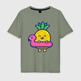 Мужская футболка хлопок Oversize с принтом Летний ананас в Санкт-Петербурге, 100% хлопок | свободный крой, круглый ворот, “спинка” длиннее передней части | Тематика изображения на принте: 