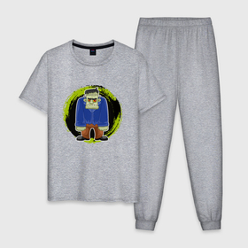 Мужская пижама хлопок с принтом Мультяшный Франкенштейн в Белгороде, 100% хлопок | брюки и футболка прямого кроя, без карманов, на брюках мягкая резинка на поясе и по низу штанин
 | 