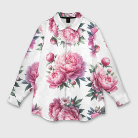 Мужская рубашка oversize 3D с принтом Розовые цветы пиона в Белгороде,  |  | 