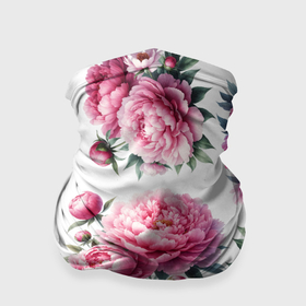 Бандана-труба 3D с принтом Розовые цветы пиона , 100% полиэстер, ткань с особыми свойствами — Activecool | плотность 150‒180 г/м2; хорошо тянется, но сохраняет форму | Тематика изображения на принте: 