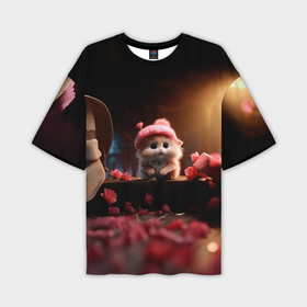 Мужская футболка oversize 3D с принтом Влюбленный хомячок 14 февраля в Кировске,  |  | Тематика изображения на принте: 
