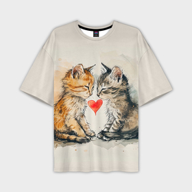 Мужская футболка oversize 3D с принтом Влюбленные милые  котята ,  |  | 