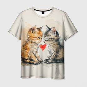 Мужская футболка 3D с принтом Влюбленные милые  котята в Кировске, 100% полиэфир | прямой крой, круглый вырез горловины, длина до линии бедер | 