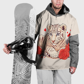 Накидка на куртку 3D с принтом Тигренок и розы в Белгороде, 100% полиэстер |  | Тематика изображения на принте: 