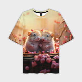 Мужская футболка oversize 3D с принтом Влюбленные мышки 14 февраля в Петрозаводске,  |  | Тематика изображения на принте: 