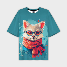 Мужская футболка oversize 3D с принтом Влюбленный лис в очках в Петрозаводске,  |  | Тематика изображения на принте: 