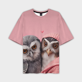 Мужская футболка oversize 3D с принтом Влюбленные совы 14 февраля в Курске,  |  | Тематика изображения на принте: 