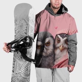 Накидка на куртку 3D с принтом Влюбленные совы 14 февраля , 100% полиэстер |  | 