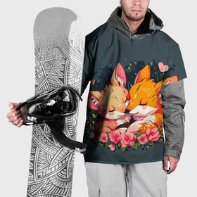 Накидка на куртку 3D с принтом Милые лисички в цветах в Курске, 100% полиэстер |  | 