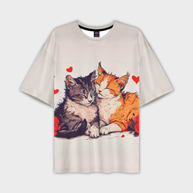 Мужская футболка oversize 3D с принтом Влюбленные  коты 14 февраля в Курске,  |  | Тематика изображения на принте: 