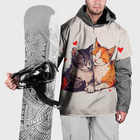 Накидка на куртку 3D с принтом Влюбленные  коты 14 февраля , 100% полиэстер |  | 