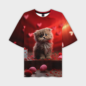 Мужская футболка oversize 3D с принтом 14 февраля влюбленный котик в Кировске,  |  | Тематика изображения на принте: 