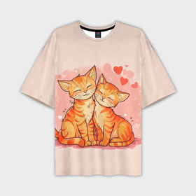 Мужская футболка oversize 3D с принтом Влюбленные рыжики котики 14 февраля в Кировске,  |  | Тематика изображения на принте: 