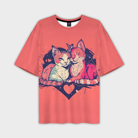 Мужская футболка oversize 3D с принтом Влюбленные коты в виде сердца ,  |  | 
