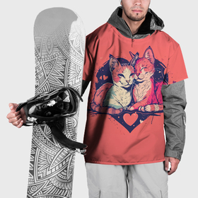 Накидка на куртку 3D с принтом Влюбленные коты в виде сердца , 100% полиэстер |  | 