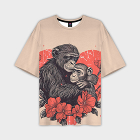 Мужская футболка oversize 3D с принтом Влюбленные обезьяны 14 февраля в Тюмени,  |  | 