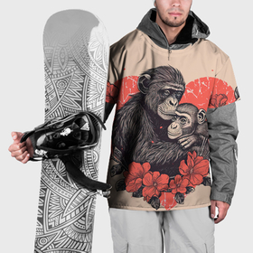 Накидка на куртку 3D с принтом Влюбленные обезьяны 14 февраля в Екатеринбурге, 100% полиэстер |  | 