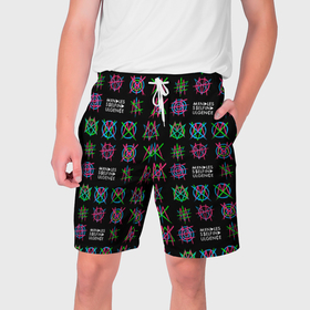 Мужские шорты 3D с принтом Mindless Self Indulgence rock group ,  полиэстер 100% | прямой крой, два кармана без застежек по бокам. Мягкая трикотажная резинка на поясе, внутри которой широкие завязки. Длина чуть выше колен | 