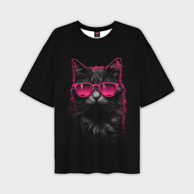 Мужская футболка oversize 3D с принтом Кот в розовых очках арт в Екатеринбурге,  |  | Тематика изображения на принте: 