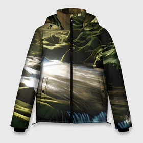 Мужская зимняя куртка 3D с принтом Водопад в лесу в Тюмени, верх — 100% полиэстер; подкладка — 100% полиэстер; утеплитель — 100% полиэстер | длина ниже бедра, свободный силуэт Оверсайз. Есть воротник-стойка, отстегивающийся капюшон и ветрозащитная планка. 

Боковые карманы с листочкой на кнопках и внутренний карман на молнии. | Тематика изображения на принте: 