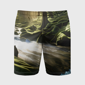 Мужские шорты спортивные с принтом Водопад в лесу ,  |  | 