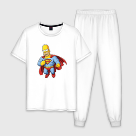 Мужская пижама хлопок с принтом Гомер супермен в Петрозаводске, 100% хлопок | брюки и футболка прямого кроя, без карманов, на брюках мягкая резинка на поясе и по низу штанин
 | 
