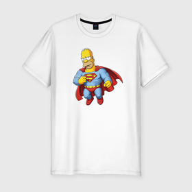 Мужская футболка хлопок Slim с принтом Гомер супермен , 92% хлопок, 8% лайкра | приталенный силуэт, круглый вырез ворота, длина до линии бедра, короткий рукав | 