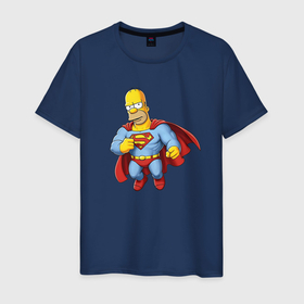 Мужская футболка хлопок с принтом Гомер супермен , 100% хлопок | прямой крой, круглый вырез горловины, длина до линии бедер, слегка спущенное плечо. | 