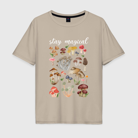 Мужская футболка хлопок Oversize с принтом Волшебство грибов в Тюмени, 100% хлопок | свободный крой, круглый ворот, “спинка” длиннее передней части | 